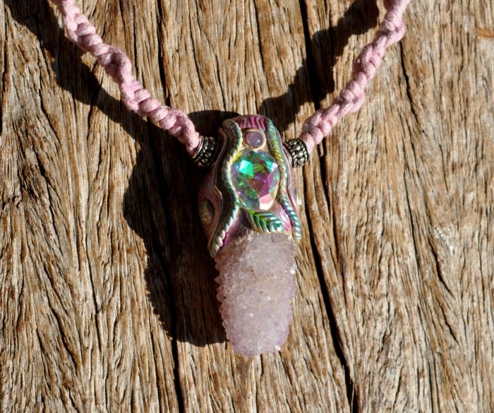 Spirit Quartz with purple Ruby pendant necklace 