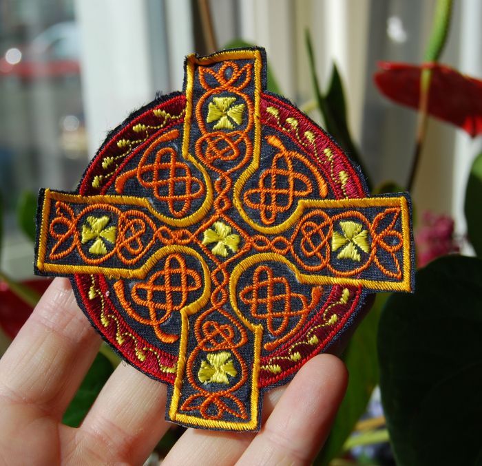 Orange Celtic cross Patch Applique Embroidery