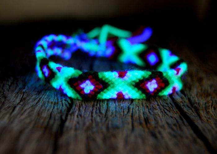UV Blacklight Friendship Bracelet Cotton Woven, Unisex Multicolored