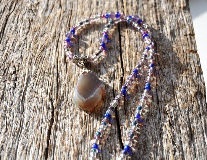 Banded AGATE pendant on adjustable Cord Necklace 