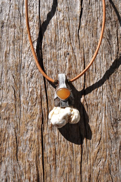 Magnesite with Agate, Handsculpted Clay Pendant Necklace