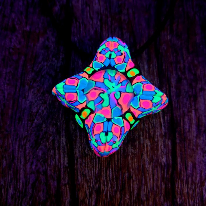 Psy Glass Clay Pendant UV Active Psychedelic Necklace