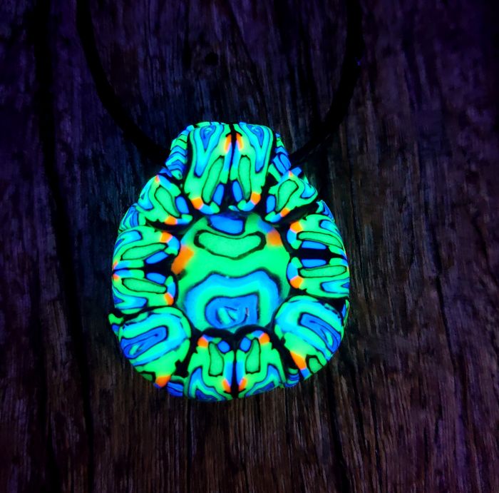 UV Blacklight Glass Pendant Psychedelic Handsculpted Clay Psy Art Goa