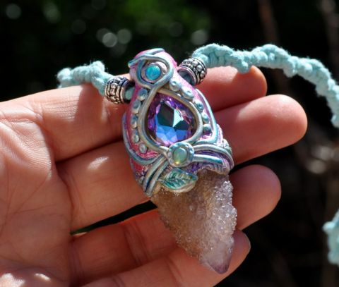 Spirit Quartz with blue Opal pendant necklace