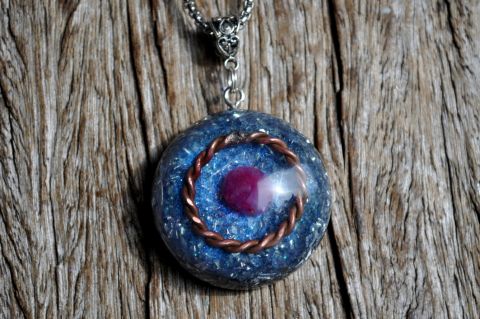Ruby Orgonite Pendant with Copper Tensor Ring